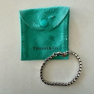 Tiffany & Co. Sterling Silver Box Link Bracelet with Signature Blue Pouch